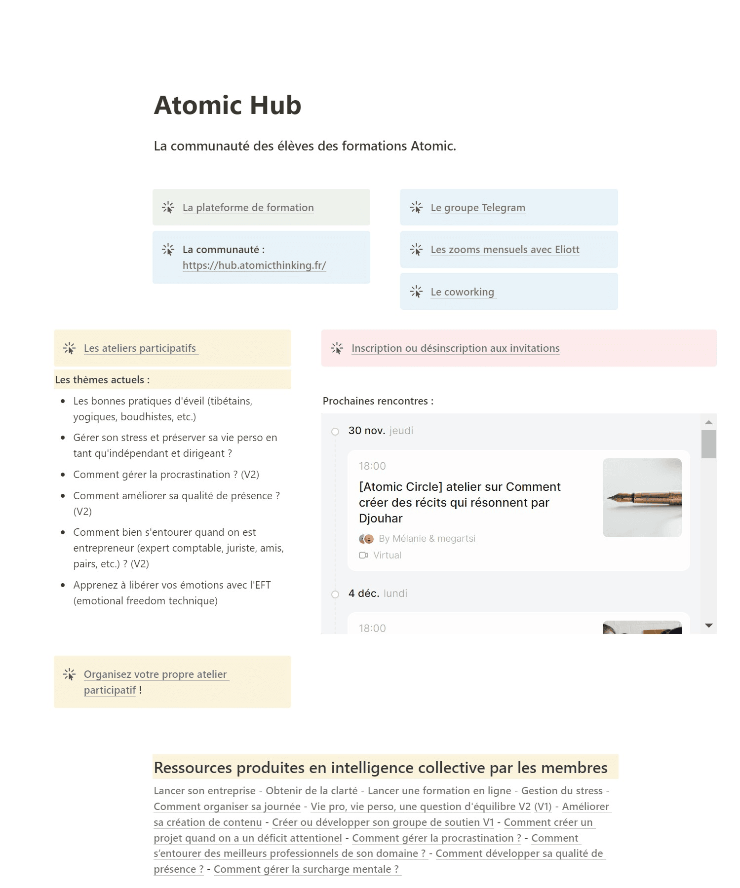 Atomic Hub — l'espace de partage de la communauté