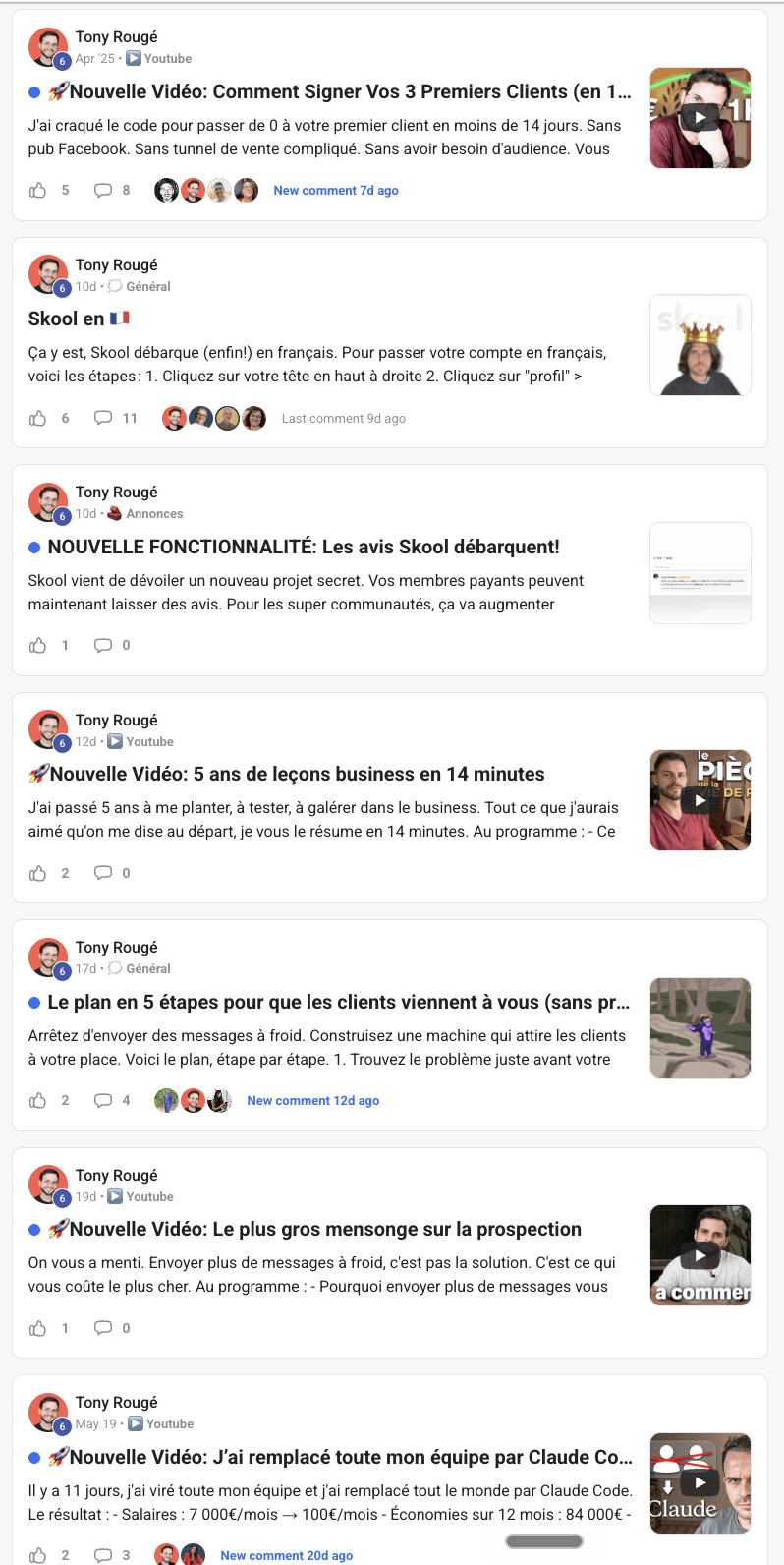 Exemple de page communautaire sans interaction entre membres