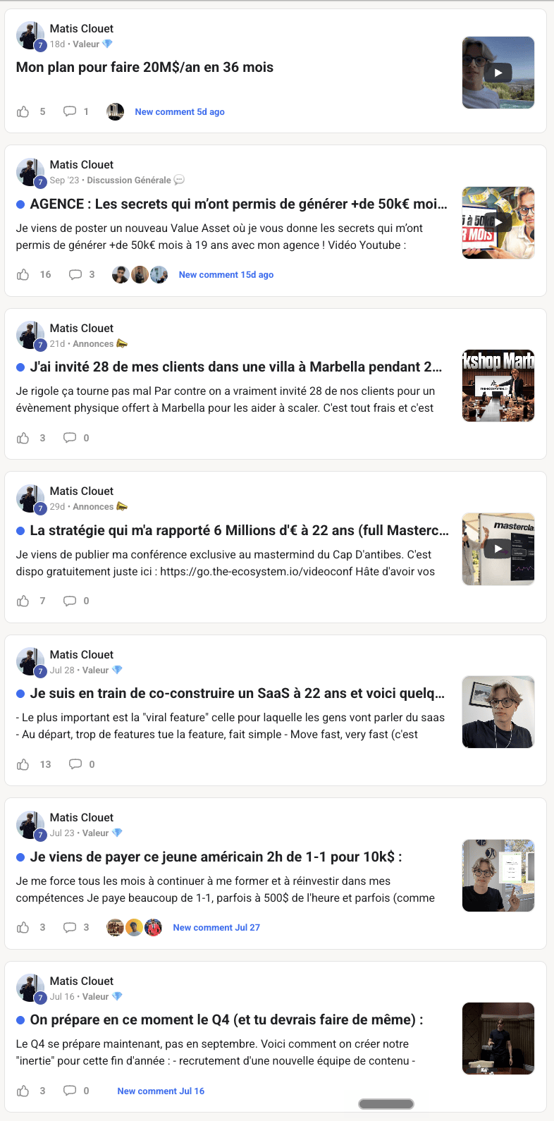 Exemple de page communautaire sans interaction entre membres